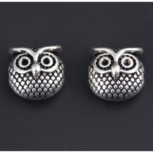 15pcs Silver Color 11x11mm 3D Cute Owl Beads Charms Animal Pendant Fit DIY Handmade Jewelry Findings Supplies