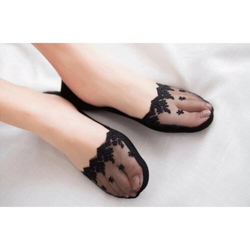 DHL 500Pair Girls Silicone Non-slip Trace Cute Solid Ice Silk Rose flower/Lace Transparent Pure Cotton Soft Boat Socks