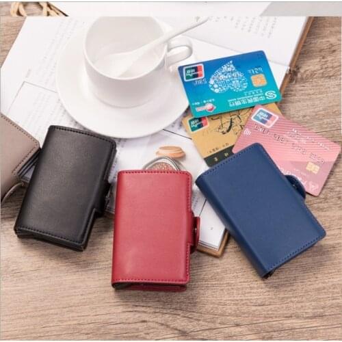 VIP Double Blocking Protection Men id Credit Card Holder Wallet Leather Metal Aluminum Business Bank Card Case CreditCard
