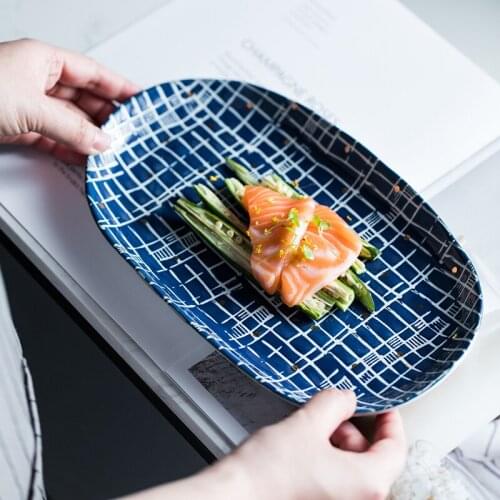 EECAMAIL Japanese Goldfish Plate Dark Blue Underglaze Dinner Plate Sushi Plate Western Plate Salad Plate Irregular Plate Dish