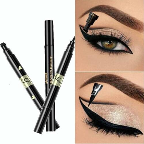 FANA Double Head Black Eyeliner Stamp Pen Moon Star Heart Pattern Eyeliner Stamp Liquid Waterproof Eyeliner Pencil Makeup TSLM2