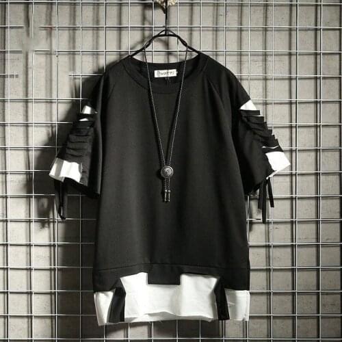 2020 Oversized T Shirt Streetwear Ripped Hole Vintage Hip Hop T Shirt False two Loose Short sleeve Summer