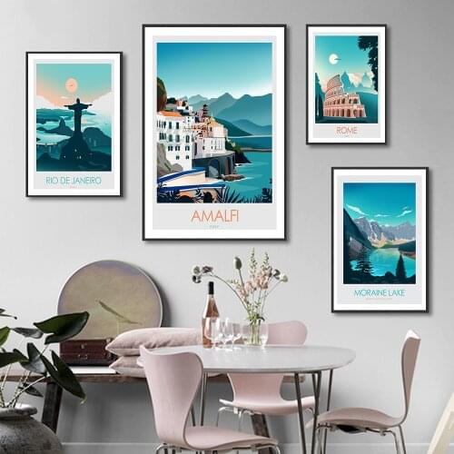 Nordic Oil Painting Landscape Rome Amalfi Canvas Painting Art Print Rio Poster Moraine Lake Picture Wall Living Room Home Decor