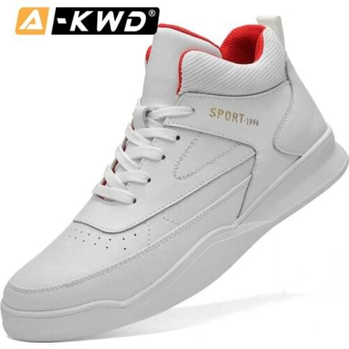 Fashion Black White Sneakers Mens High Top Mens Sports Shoes Tenis Mens Leather Shoes Masculino Esportivo Elevator Shoes for Men