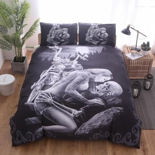 Bed Linen 3D Lover Skull Bedding Set,Home Textile King Size Bed Set,bedclothes,duvet Cover Pillowcases Wholesale Bed Sets King