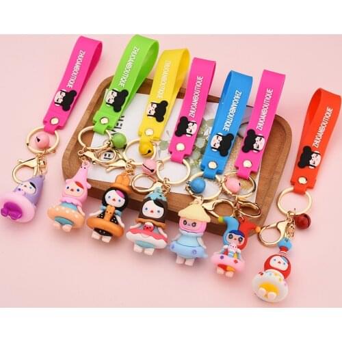 Korean INS Donut Princess Keychain Creative Cartoon Beautiful Anime Girl Keyring Accessories Female Bag Car Pendant Keyfob Gifts