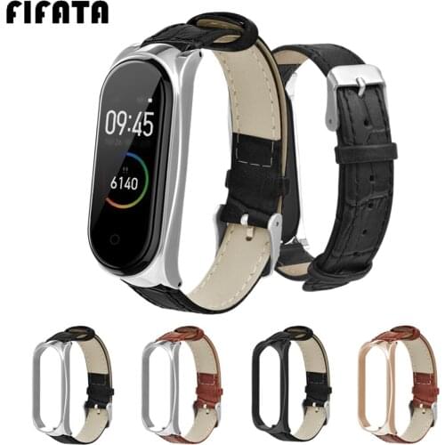FIFATA Leather Bracelet For Xiaomi Mi Band 5/Mi Band 4/Mi Band 3 Wrist Strap Replacement Watchstrap For Mi Band 5 4 3 Wristband