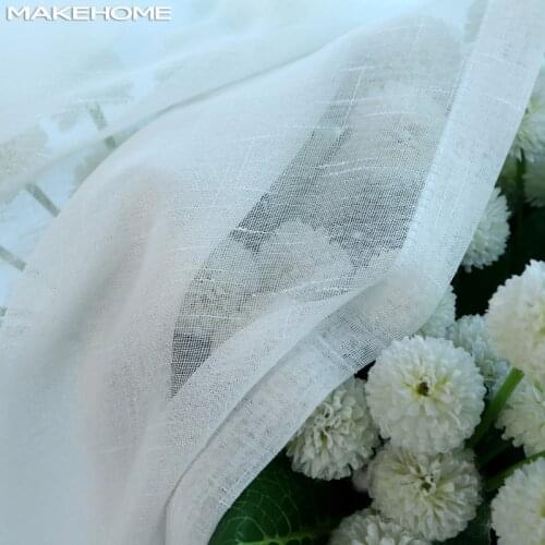 Fuax Linen White Tulle Curtains for Kids Bedroom Soft Cross Pattern Voile Curtains for Living Room Treatment Voile Tulle