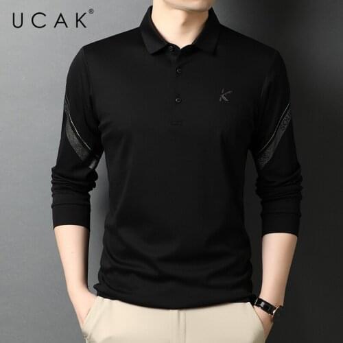 UCAK Brand Classic Turn-down Collar Solid Color T Shirt Men Clothes Autumn Pure Cotton Streetwear Long Sleeve T-Shirts U5736