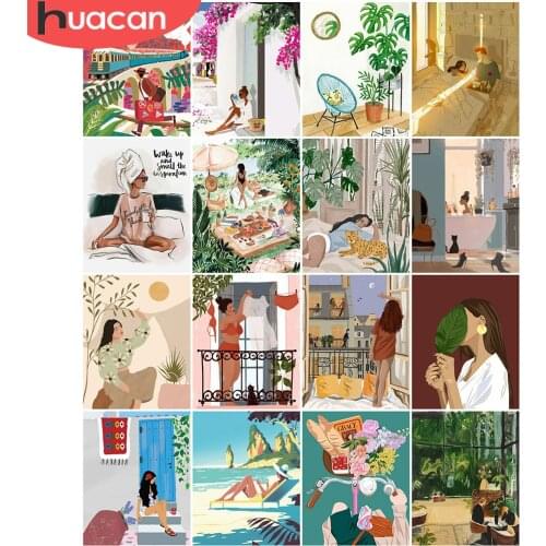 HUACAN DIY Frame Oil Painting By Numbers Girl Figure Acrylic On Canvas Wall Art Picture By Numbers Women For Living Room