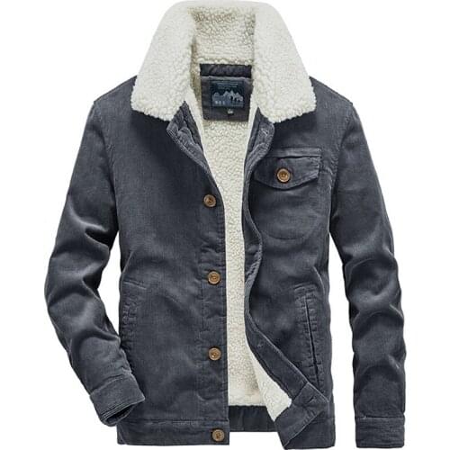 Newest Bomber Jacket Men Warm Corduroy Coats Casual Outwear Windbreaker Fleece Cotton Jacket Streetwear Multi-pocket