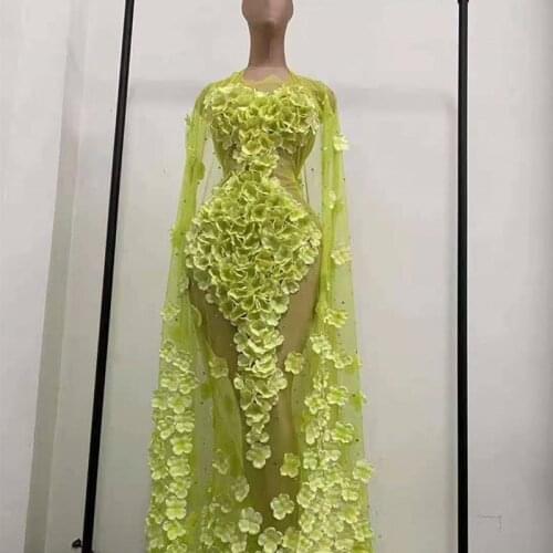 Nightclub Female Singer Petal Gauze Mesh Blue/Purple/Yellow Dress ValentineS Day Gogo Dancer Stage Performance Costumes DWY5414