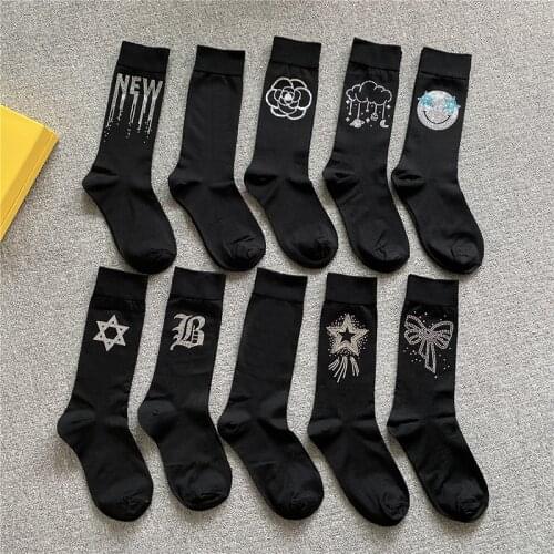 Autumn Winter Sequins Socks Women Dark Fashion Y2K Style Black Socks for Gothic Girls Hipster Grunge Chic Fashion