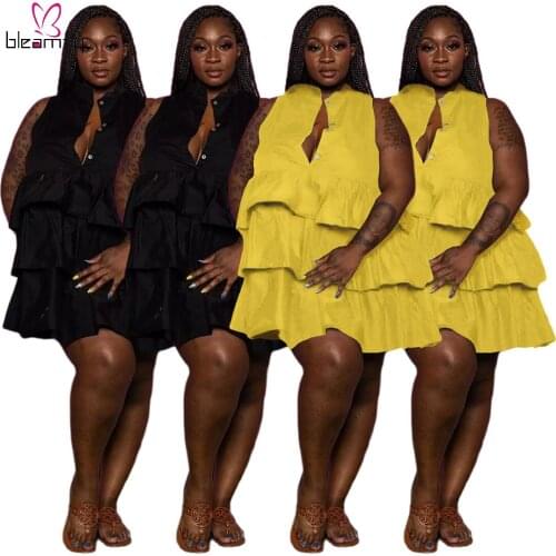 Summer Sexy V-neck Ruffle Birthday Dress Women Sleeveless Elegant V-neck Party Club Dresses Yellow Beach Vestidos Plus Size 5XL