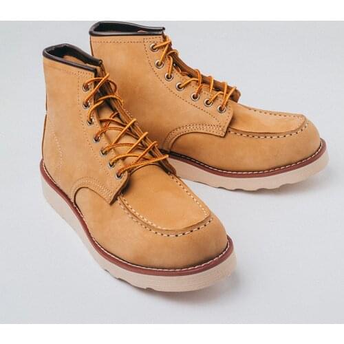 Work Boots for Men Wedge Moc Toe Boots Slip Resistant