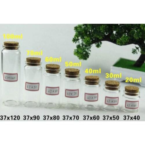5pcs/lot 20/30/40/50/60/70/90ml Glass Bottles Wishing Bottle Empty Sample Spice Food Storage Jars with Cork Stoppers Transparent