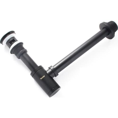 Basin Pop Up Drain Black Brass Bottle Trap Bathroom Sink Siphon Drains with Pop Up Drain Kit P-TRAP Pipe Waste Hardware