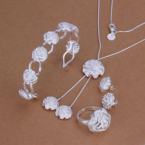 S246 jewelry silver plated jewelry set, fashion jewelry set Rose Ring Stud Earrings Bangle Necklace S246 /angajena gdkaoura