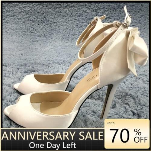 Women Stiletto High Heel Sandals Sexy Peep Toe Ankle Strap Bowing Ivory Satin Wedding Party Bridals Ball Lady Shoes 0640C-k2