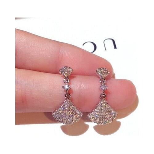 Korean Earrings Rose Gold Silver Color Bling CZ Zircon Stone Stud Earrings for Women Fashion Jewelry Party Gift 2019 New