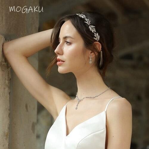 MOGAKU Wedding Party Headwear for Bridal Fashion Alloy Leaves Hairbands Women Adjustable Crystal Headpiece Accessories Jewelry