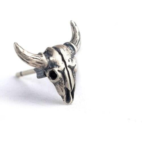 1PC 925 Sterling Silver Rhinoceros Skull Stud Post Earring For Men Women Jewelry A1772