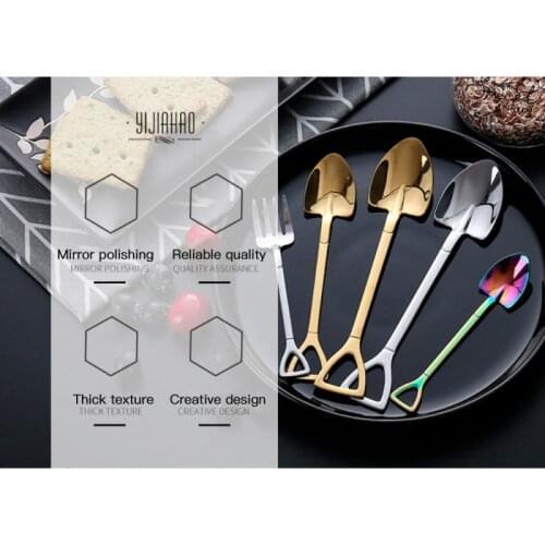 1 Pcs Hot Shovel Shape Ice Cream Spoon Fork Multi-color Spoon Fork Long Handle Coffee Ice Cream Tool Kitchen Travel Accessories