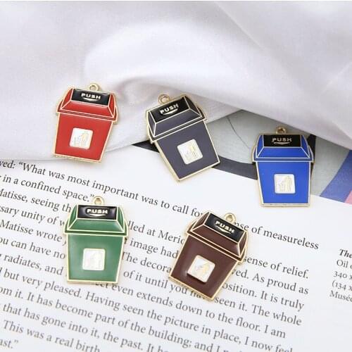 Enamel Alloy Jewelry Drip Oil Charm Gold Tone Plated 20*28mm Colorful Trash can Alloy Necklace Pendant Earring Charms 10pcs