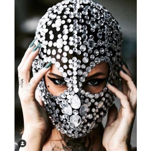 2021 custom sexy head cover headdress shiny full diamond Pary masks Sparkly Rhinestone DJ Club headgear