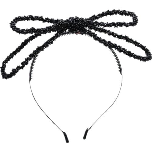 2021 beads handmade large bow hairband children fashion hair accessories metal band with teeth