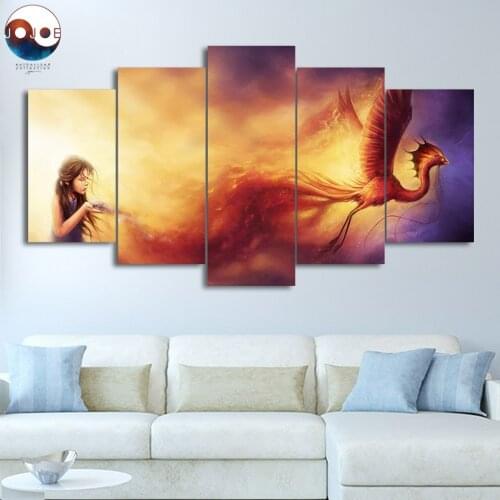 Born from the Ashes by JoJoesArt HD print 5 piece canvas Girl creat Bird ArtSailing Wall Art Picture Home Decoration CU-3234C