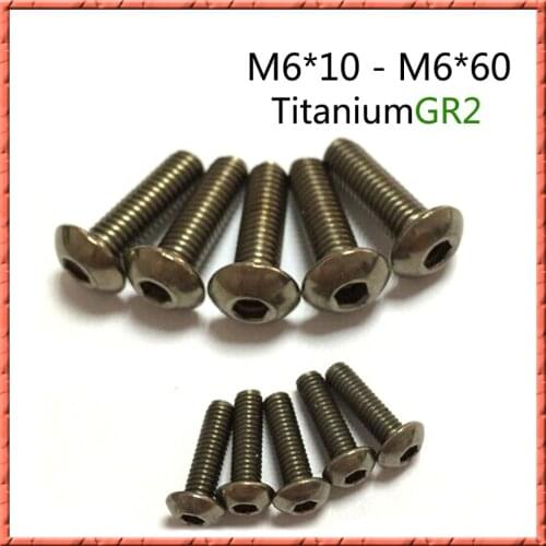 50pcs/lot M6*L Pure Titanium button head socket screw titanium alloy small screw GR2 ISO7380 M6*10/12/15-50/55/60