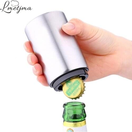 LMETJMA Automatic Beer Bottle Opener with Magnetic Cap Catcher Stainless Steel Beer Bottle Cap Opener Beer Press Opener KC0018