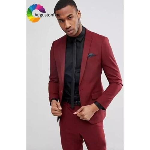 Burgundy Slim Fit Men Suits Wedding Tuxedos Groom Wear 2 Pieces (Jacket+Pants) Terno Bridegroom Prom Suits Blazer Costume Homme