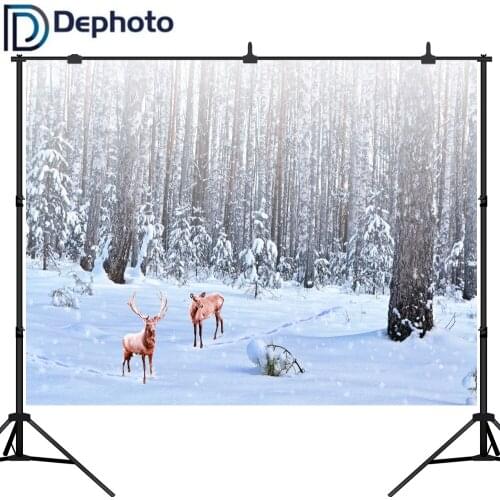 Dephoto Winter Background Dense Forest elk snow pine Photography Backdrops Christmas Decorations new Backdrops photo studio