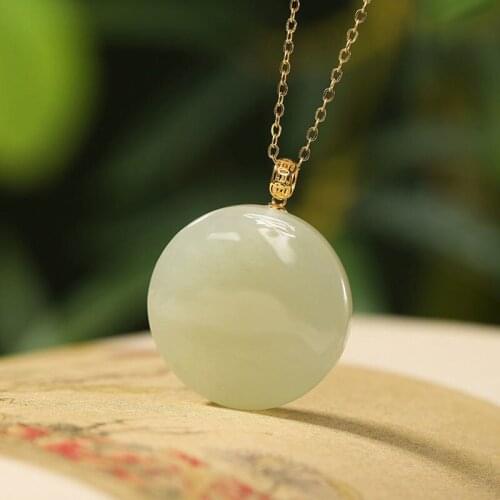 Designer original silver inlaid natural Hetian jade necklace pendant retro exquisite ladies jewelry