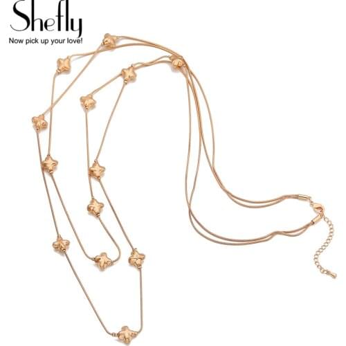Womens Long Necklaces Gold Silver Color Stars Beads 2 Layered Chain Long Necklaces Statement colgantes mujer moda collane