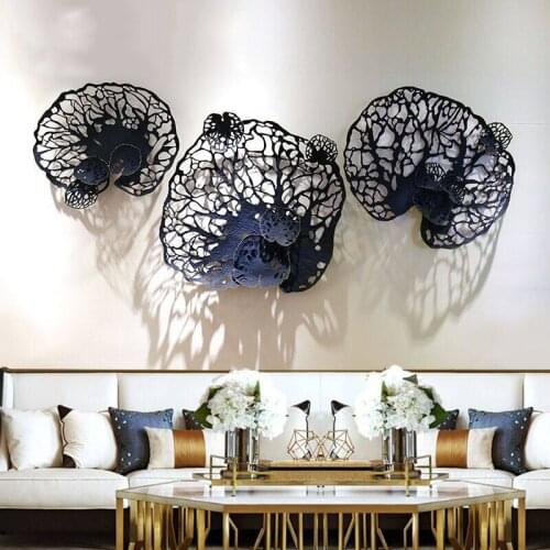 European Wrought Iron Blue Leaf Wall Mural Decoration Hotel Porch Wall Hanging Crafts Home Livingroom Wall Sticker Ornaments Art