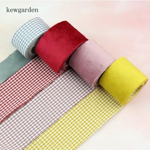 Kewgarden Plaid Double Fabric Layering Cloth Ribbons 1.5" 1" 3/8" Handmade Tape DIY Brooch Bowtie Hairband Satin Ribbon 8 Meter