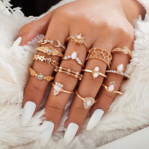 Fashion trend ring set Bohemia awn star chain flower golden ring female jewelry accessories