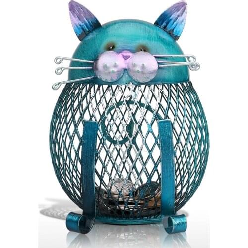 Tooarts Cat Piggy Bank Metal Coin Bank Money Box Figurines Coin Box Saving Money Home Decor New Year Christmas Gift For Kids