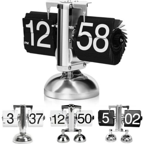 Creative Retro Metal Desk Clock Scale Digital Auto Flip Dual Stand Desk Table Balance Clock Creative Flip Clock