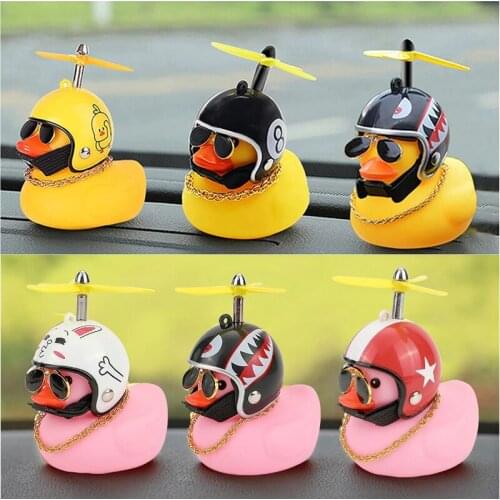 Cute Yellow Duck With Helmet In The Car Decorations For Toyota Corolla RAV4 Camry Prado Avensis Yaris Hilux Prius Cruiser