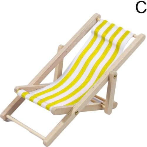 Dollhouse Miniature Chairs Garden Decoration Furniture Stripe Chair Deck Mini Folding Chair Beach Lounge D3B3