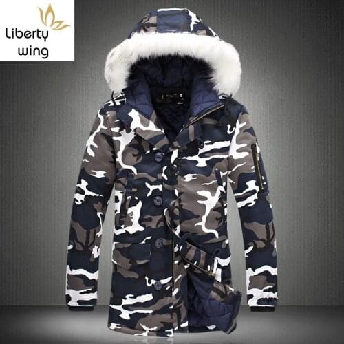 New Arrival Top Fashion Winter Mens Thicken Camo Jacket Coat For Man Fur Hooded Cotton Padded Warm Outwear Male Parka Size S-5XL