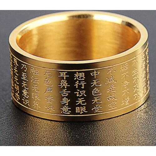 Mens Buddha Scriptures Finger Stainless Steel Amulet Faith Ring Buddhist Rimbuu Sutra Rings For Unisex Man Women Band Gifts