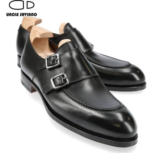 Uncle Saviano Double Monk Style Wedding Black Dress Bridegroom Best Men Shoes Designer Handmade Genuine Leather Shoes for Men