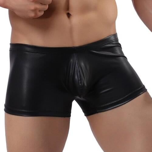 Sexy Men Boxer Mens Faux leather Underwear Underpants Penis Pouch PU Boxers homem Soft Boxershorts Male Panties Shorts