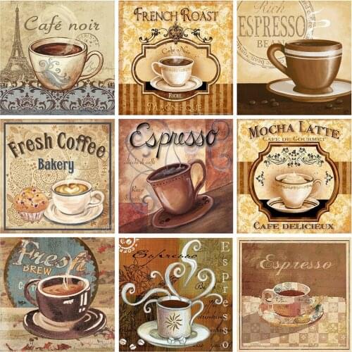 5D DIY Diamond Painting Kit Coffee Landscape Full Square Drill Diamond Embroidery Text Mosiac Picture Home Decor Set