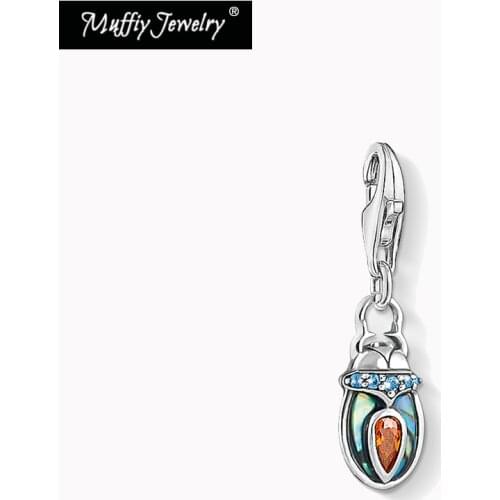 Charms Pendant Beetle Bug 925 Sterling Silver with Colorful Stones Fit Bracelet Necklace 2021 Brand New Women Vintage Jewelry